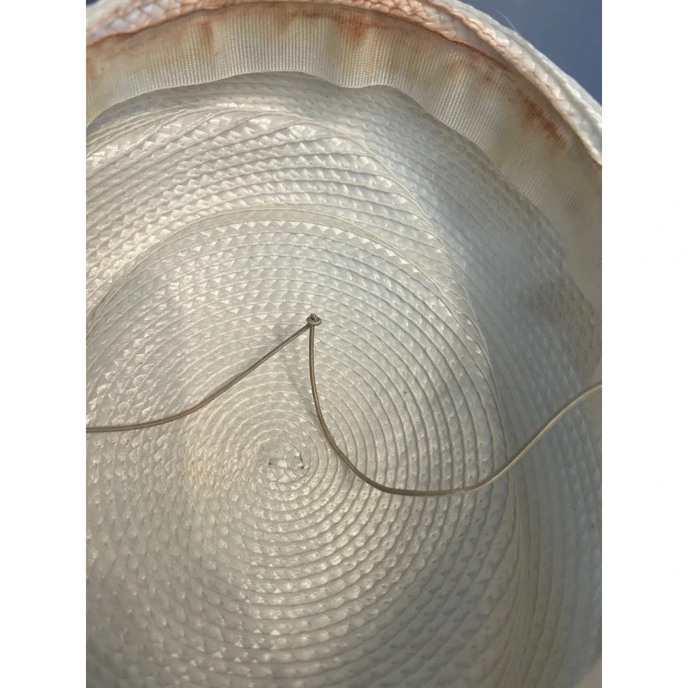 Vintage Woven White Pill Box‎ Hat W Sequin Pattern Elastic Strap 50s/60s Elegant
